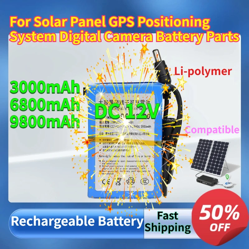 

DC 12V 3000-9800mAh Rechargeable Li-Ion Battery for Solar Panel GPS Positioning System Digital Camera Battery Parts + US/EU Plug