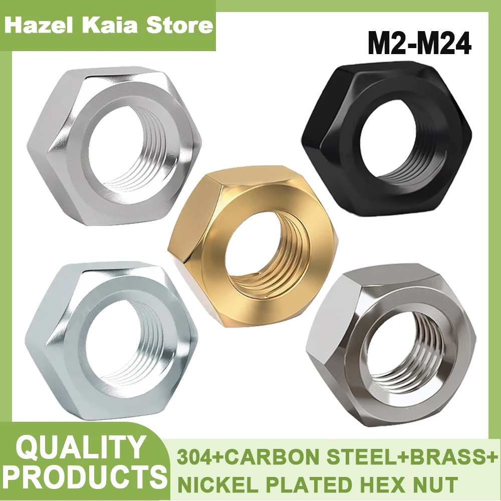 1-100pcs DIN934 Stainless Steel With Nickel Iron White Zinc Brass Carbon Hex Nut A2 Hex Hexagon Metric Nut M1.0 -M20