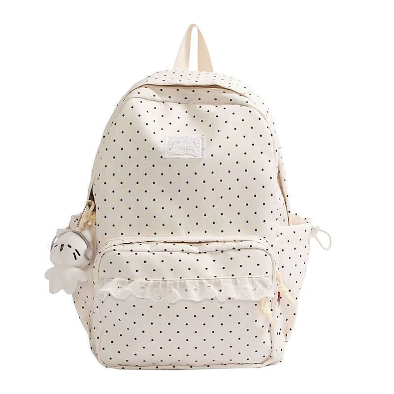 Women Cute Lace Trim Backpack Large Capacity Soft Nylon Schoolbag Multi-Pockets Casual Travel Bag Outdoor Travel Trip Backpack