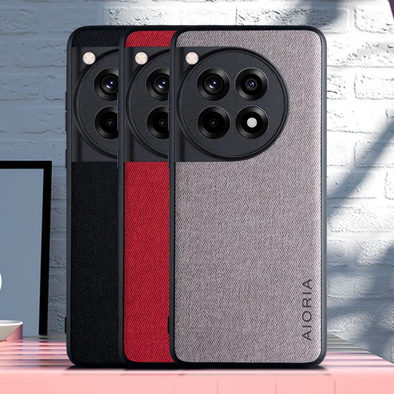 Textil-Lederhülle für Oneplus 12 Oneplus 12R Weiches TPU mit Hartschalen-PC-Material für Rückseitenschutz