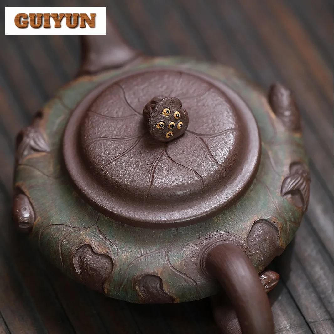 210ml Aesthetic Yixing Purple Clay Teapots Handmade Fish Fun Lotus Seed Pot Raw Ore Purple Mud Kettle Chinese Zisha Tea Set Gift