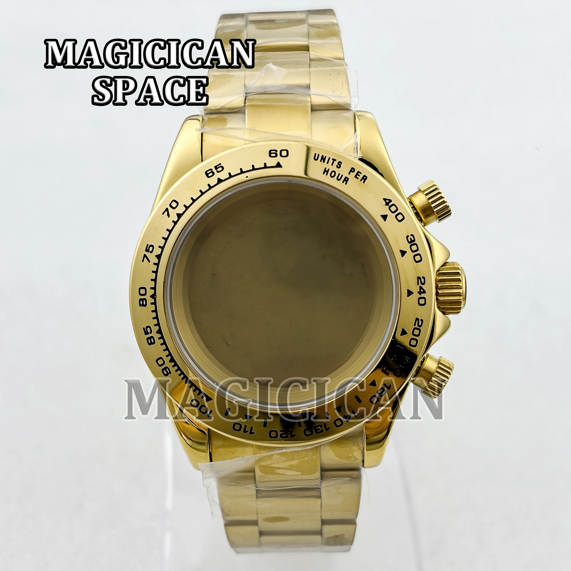 39mm Solid Stainless Steel Watch Case Dial Hands Bracelet 10ATM Waterproof Sapphire Crystal for Daytona VK63 Quartz Movement