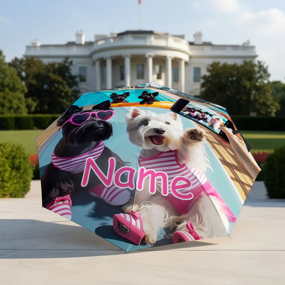 Custom Name umbrella, Dogs Cute Sunglasses & Striped Outfits Print Fashion Folding Umbrella for Sunny and Rainy Days, Gift