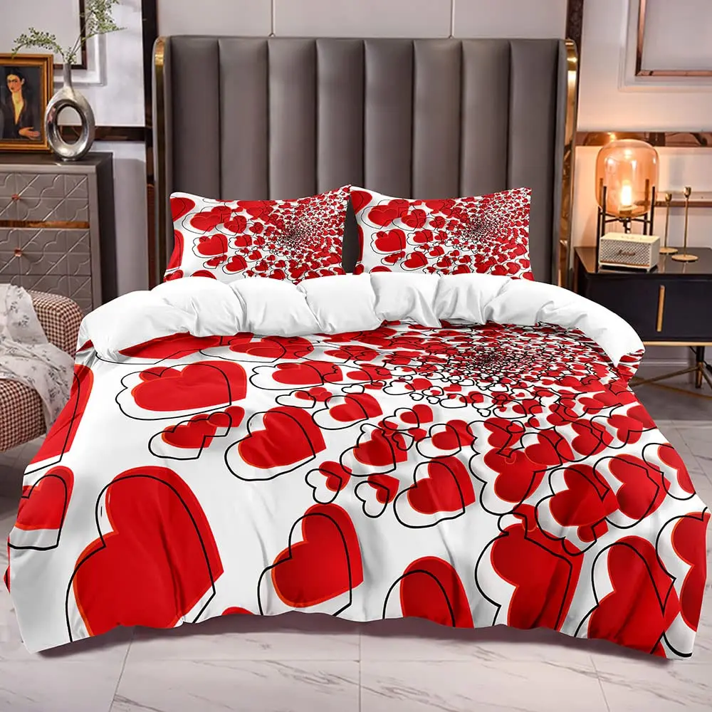 Love Heart Duvet Cover Set Romantic Theme Heart Shaped Comforter Cover King Full Size For Kid Couple Lover Polyester Bedding Set