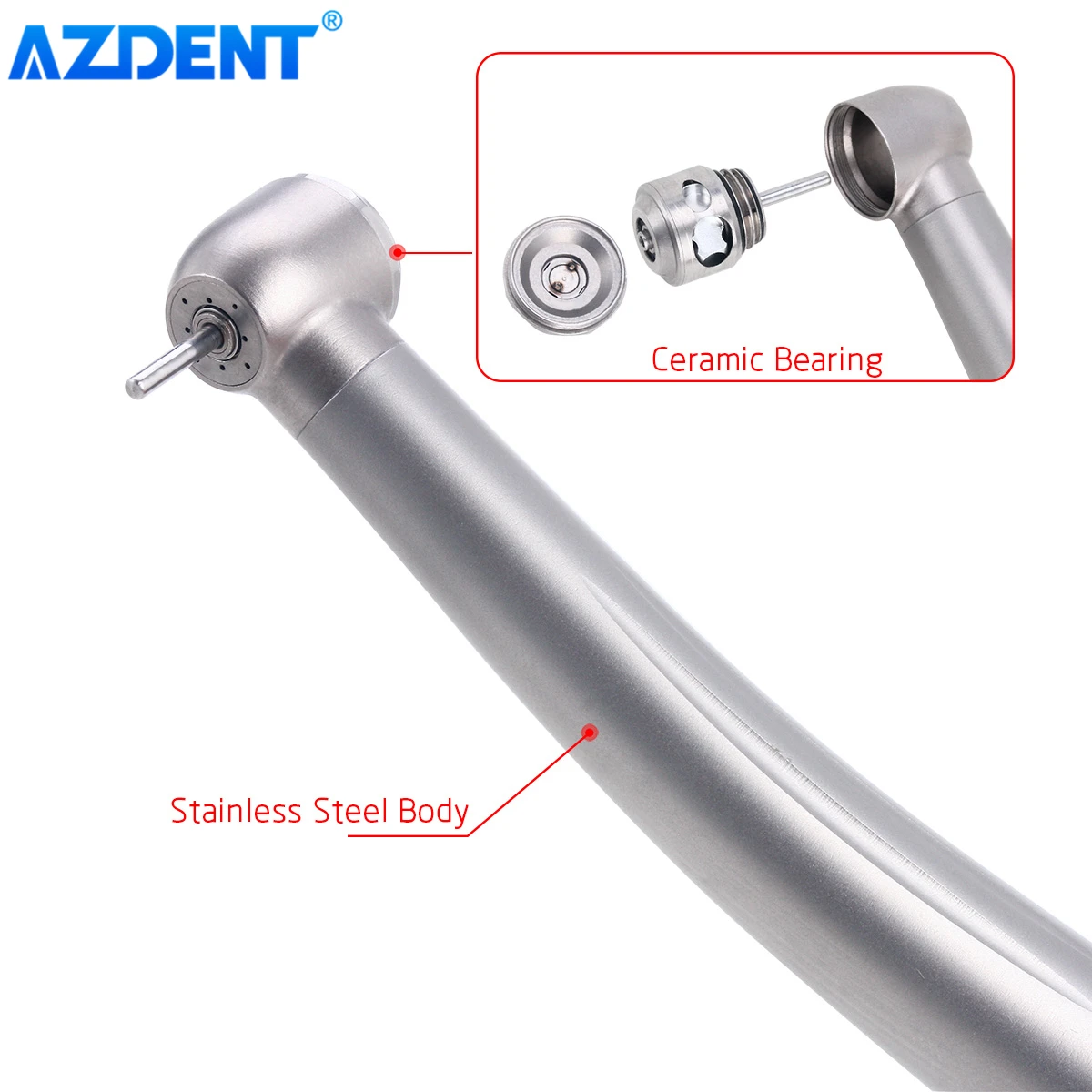 AZDENT Dental High Speed Handpiece Ceramic Ball Bearing Way Spray Clean Head System Standard Head Push Button 4 Holes