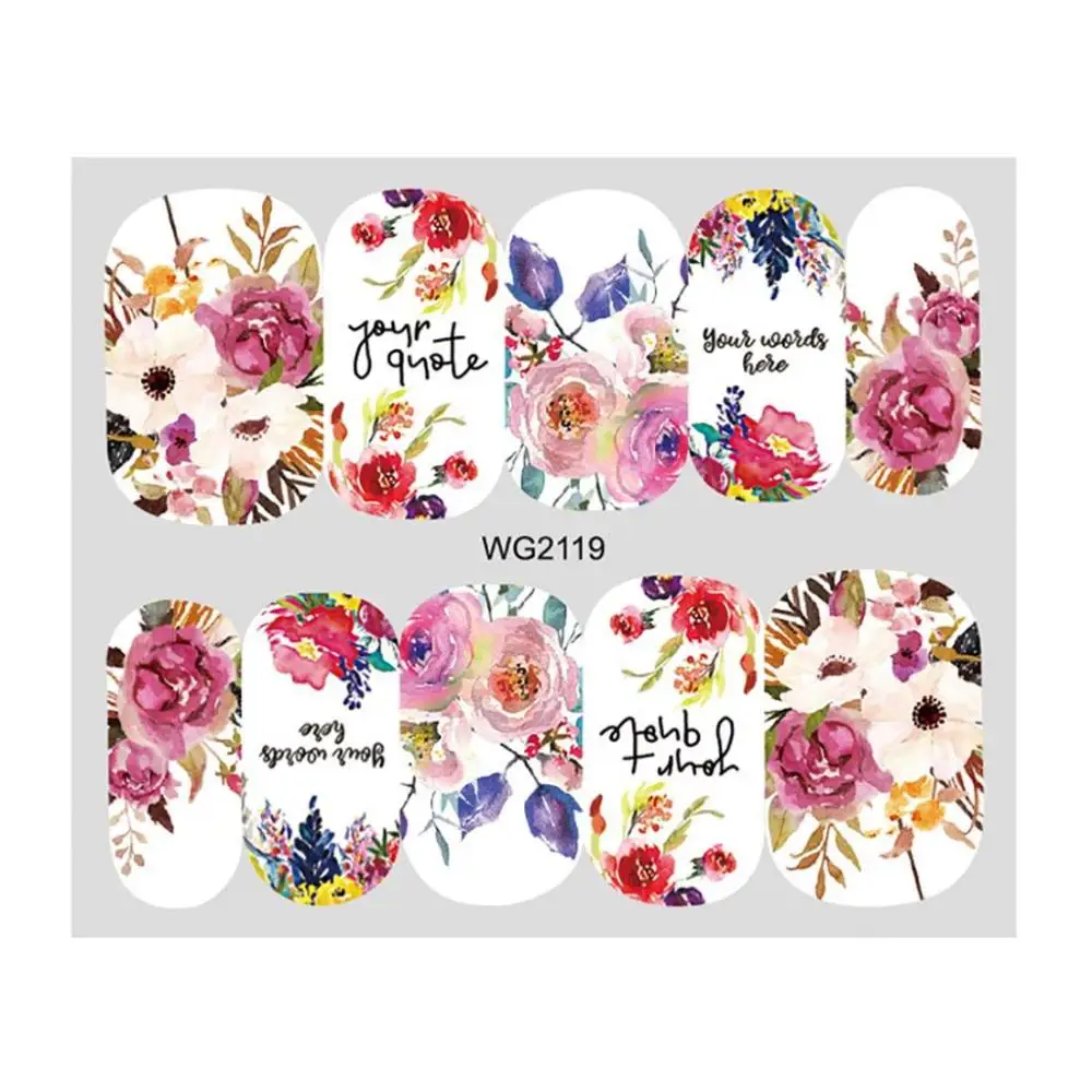 Deslizadores de hojas para decoración de uñas, pegatinas de agua para uñas de flores, calcomanía de transferencia de rosas, pegatina de hojas para uñas