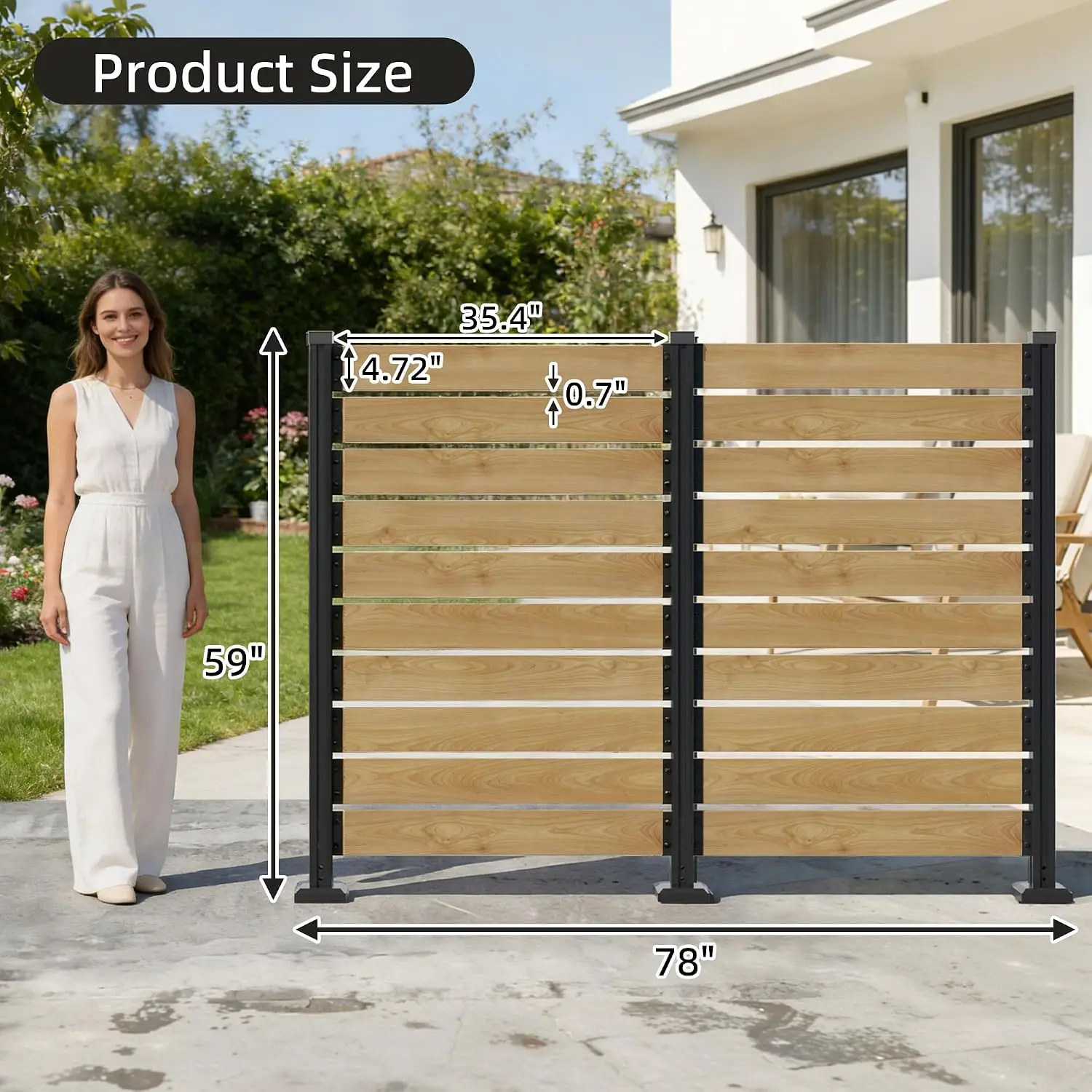 60''H x 78''W Outdoor No Dig Cedar Wood Fence Privacy Screen