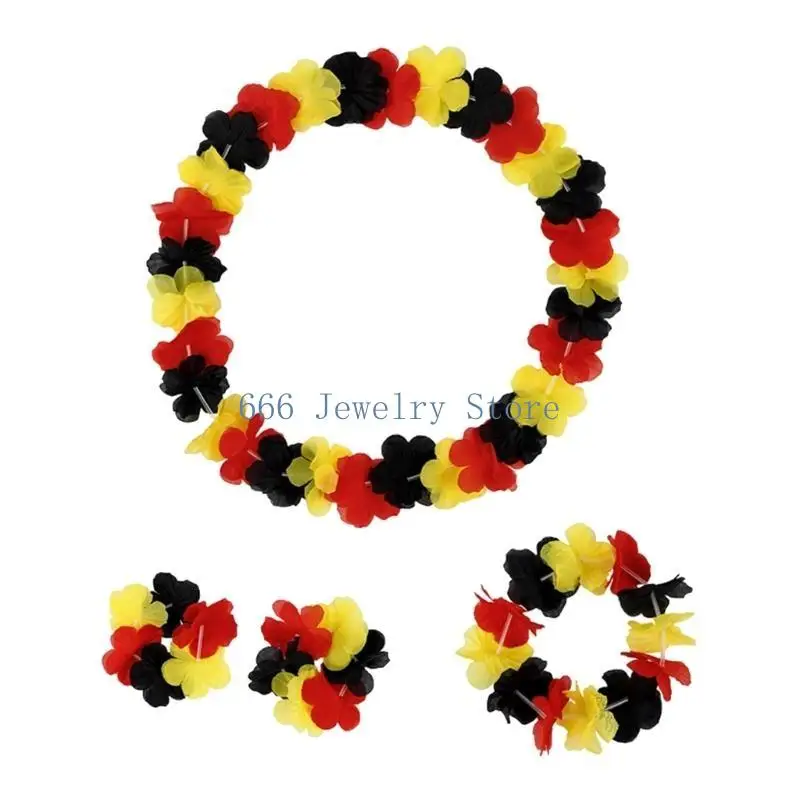 F2TD Multicolor Women Accessory German Flag Inspired Necklace Headband Bracelets Germany Supporter Jewelry Set for Parties