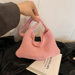 Solid color hand-knitted shoulder bag, soft feel, casual style, excellent quality,