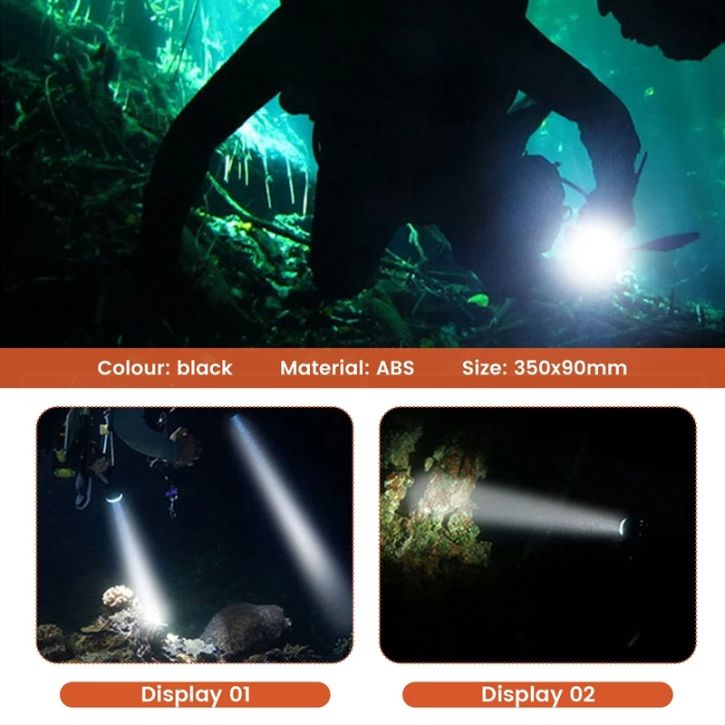 A98E-Scuba Deep Diving Light Professional Powerful Flashlight Underwater Waterproof LED Diver Light