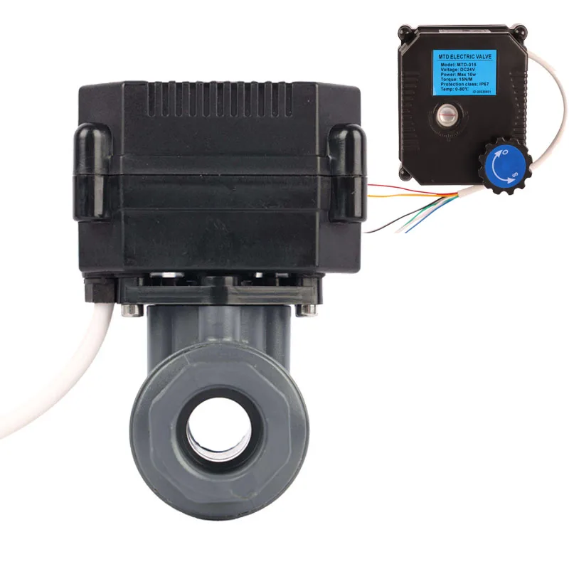 2 Way Dn25 Pvc Ventiel Actuatoren Handmatige Opheffing Mini Elektrische Motor Actuator Pvc Kogelkraan DC9-35V