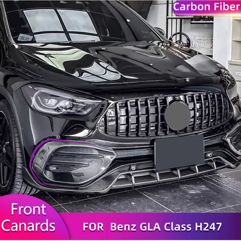 

for Mercedes-Benz GLA Class H247 GLA250 Sport GLA45 AMG 4D 2020 2021 Carbon Fiber Car Front Bumper Fog Lamp Covers Trim Canards