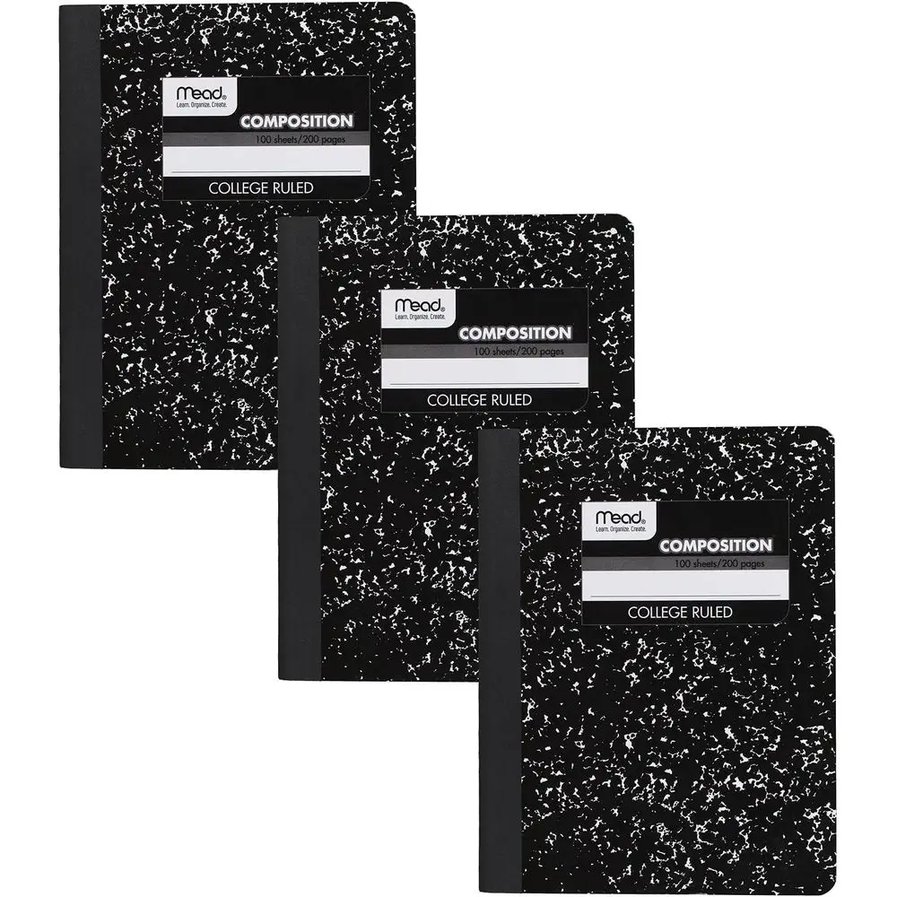 

3-Pack College Ruled Composition Notebooks, 100 Sheets, 7.5 x 9.75, Black Marble Design