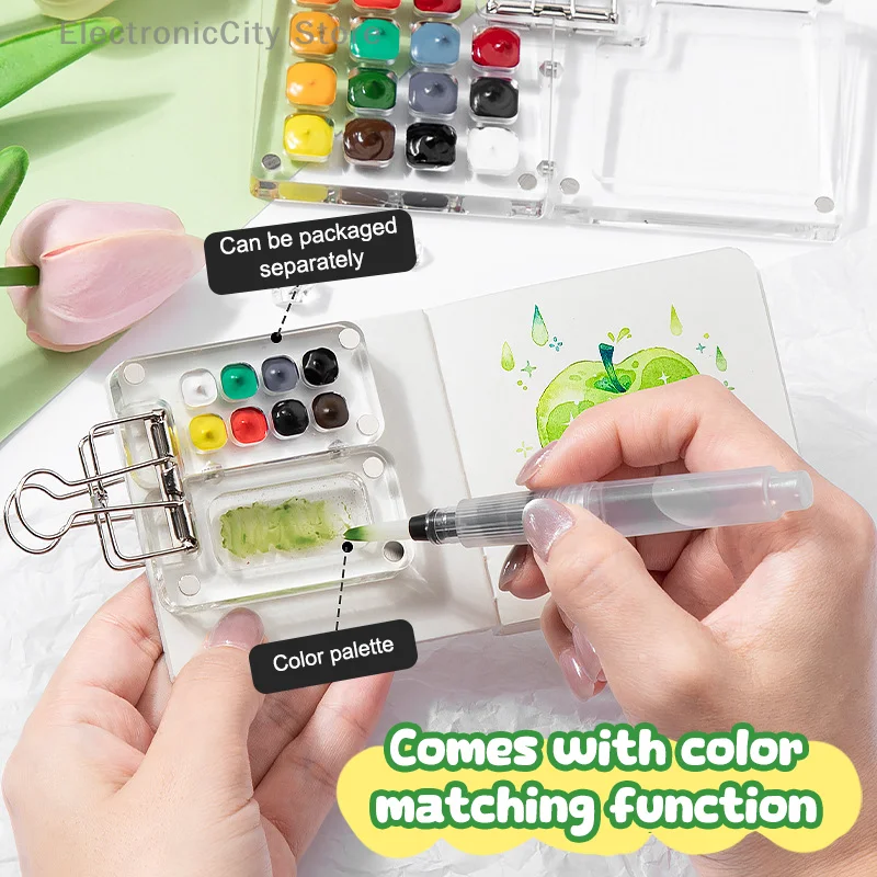 1 ensemble de Mini Palette de peinture aquarelle d'artiste de poche, Palette de peinture aquarelle de voyage, ensembles de voyage pour artistes artistes étudiants