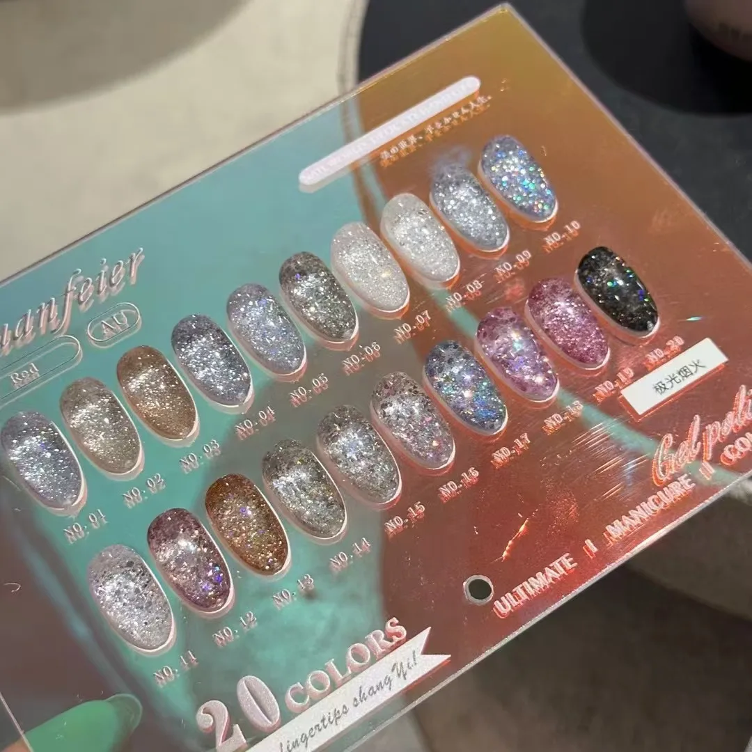 XUANFEIER 20 couleurs paillettes couleur gel pour ongles ensemble salon de manucure 2024 nouvelle offre spéciale Gel UV Non toxique kit d'art des ongles de mode en gros