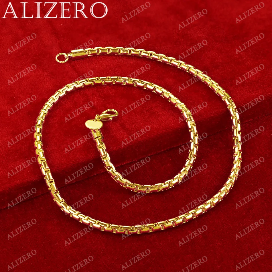 ALIZERO 18K Gold Necklace 18 Inches 4mm Round Box Chain Necklaces For Man Women Fine Jewelry Wholesale Personality Fashion Gifts