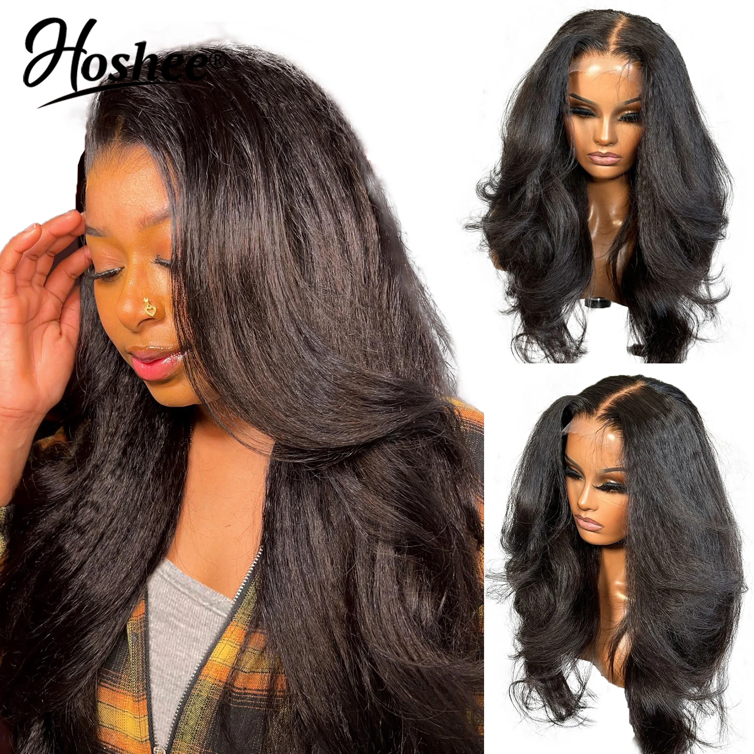 

13x4 Lace Frontal Human Hair Wigs For Women Kinky Straight Lace Closure Wig Pre Plucked Wave Wig With Natural Hairline 250% Remy