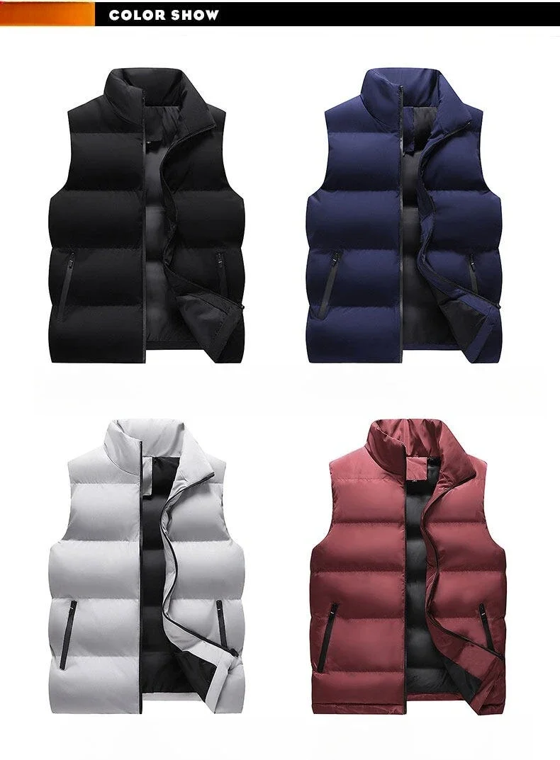2026 Men Autumn Winter Stand Collar Windproof Slim Fit Warm Vest Outdoor Casual Sleeveless Jacket Fashion Trendy Clothing