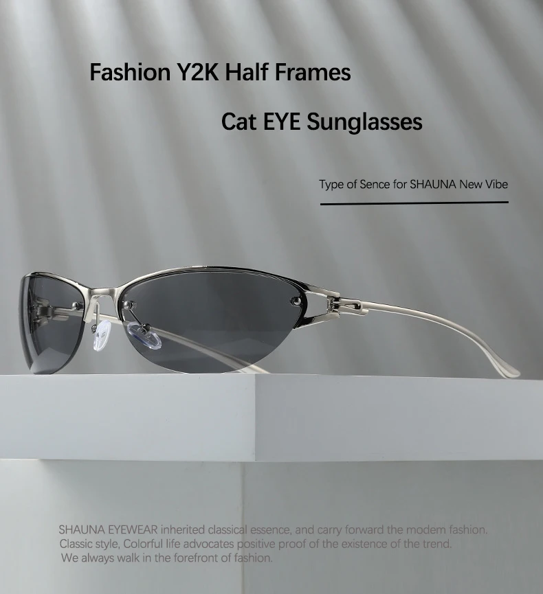 SHAUNA Neue Y2K Metall-Halbrahmen-Cat-Eye-Sonnenbrille für Damen, beliebte Herren-Gradienten-Werbebrille, UV400 – Detail 3