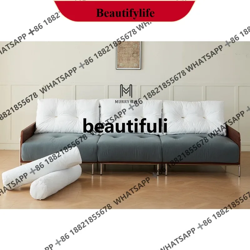 

Q178 French retro living room solid wood straight row chenille fabric small apartment medieval sofa