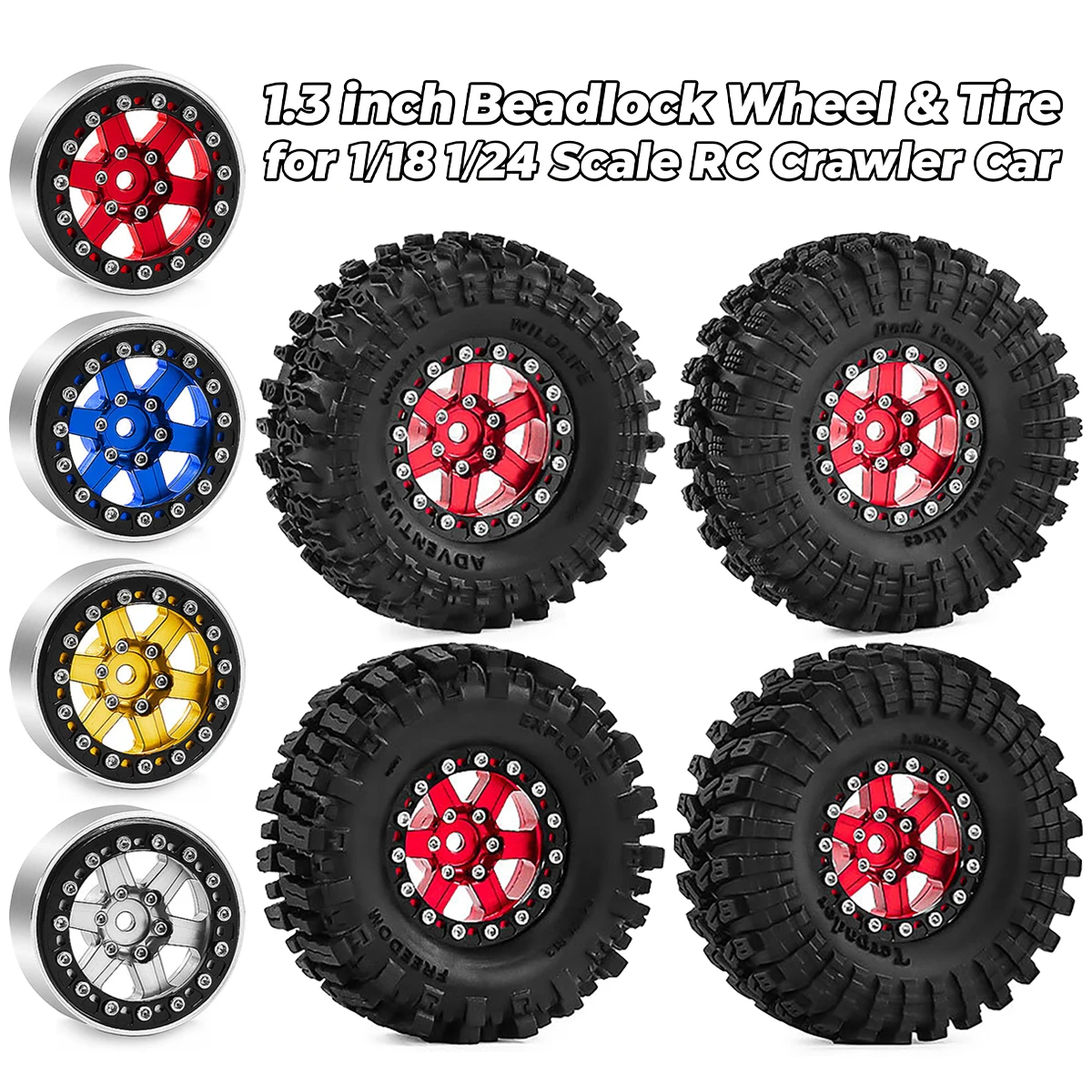4pcs 1.3 inch Crawler Terrain Tyre Tire & Beadlock Wheel Set for 1/24 1/18 RC Crawler Axial SCX24 AX24 FMS FCX24 TRX4M Ascent-18
