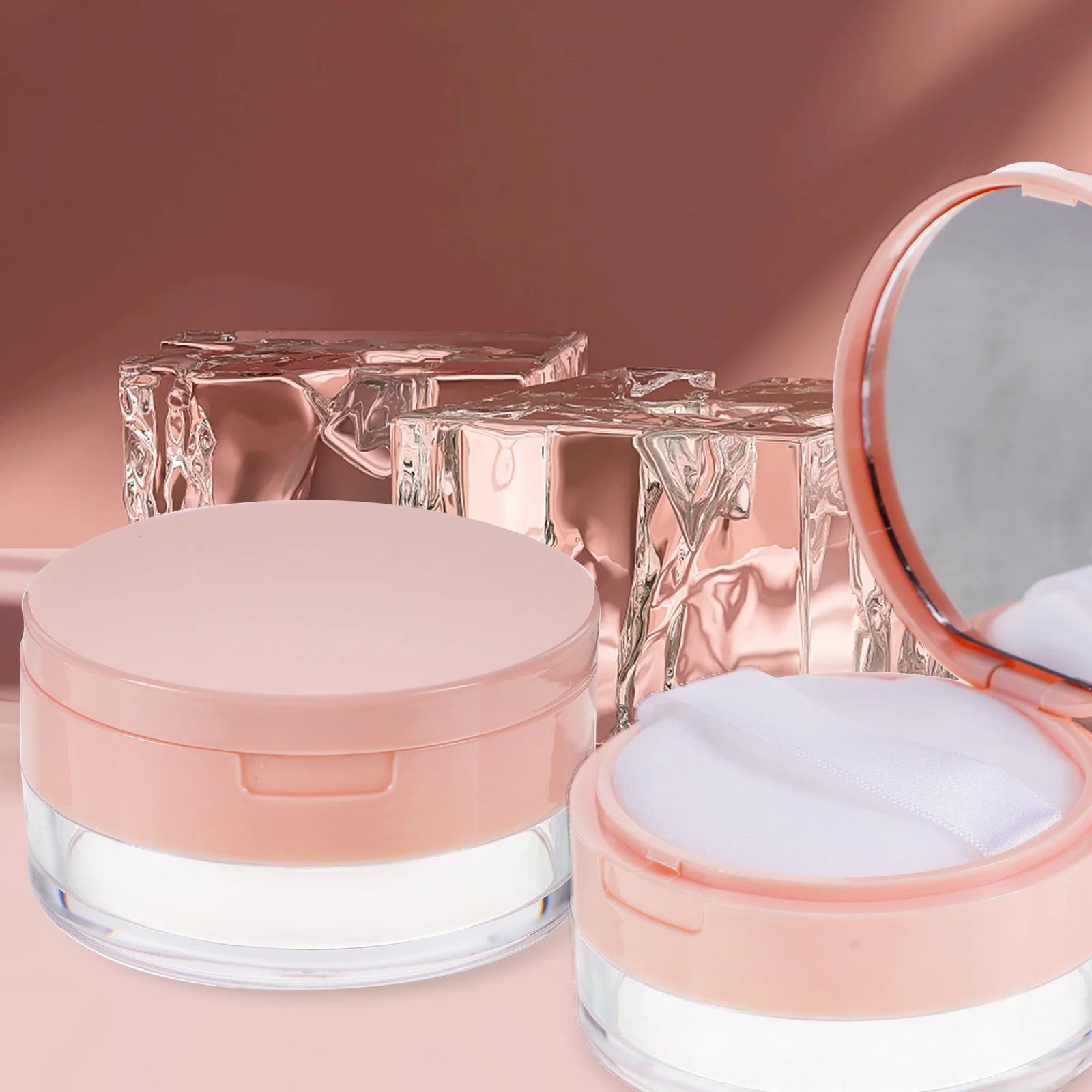 Portable Powder Case with Mirror Empty Makeup Container Double Layer Leak Proof Travel Size Puff Holder Body Shell Loose Talcum