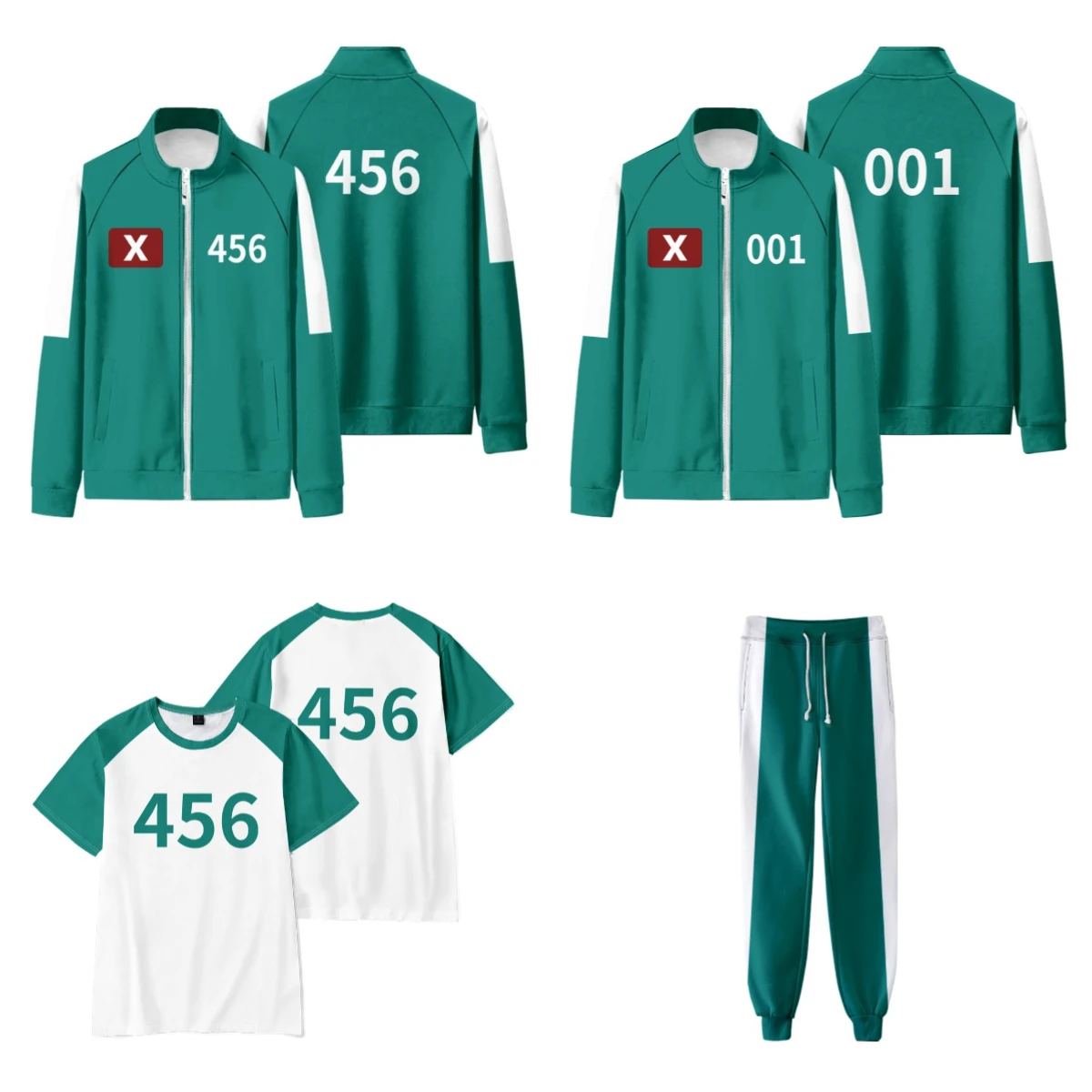 Calamari Game Cosplay Customs Player Number 001 456 Green Sportswear T-shirt Pants Uniform Halloween Party Movies Cos Outfits