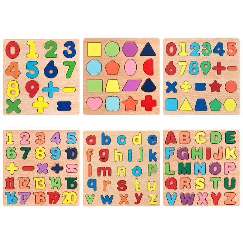 Drewniane puzzle Montessori dla dzieci: poznawanie alfabetu, arytmetyki, liczb, kształtów geometrycznych - edukacyjna gra edukacyjna, zabawka dla dzieci.