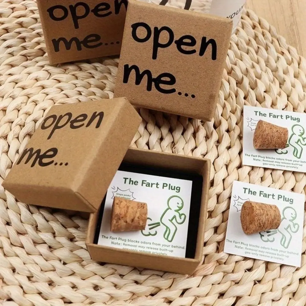 

Open Me Fart Plug Gift Box Cartoon with Card Prank Fart Plug Simple Novelty Prank Bottle Cork for Adults Social Gathering Party