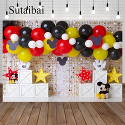 Custom Disney Cartoon Lovely Movie Star Mickey Mouse Birthday Party Decoration Red Stage Backdrop Photography Background