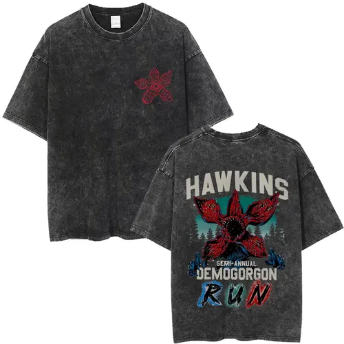 Camiseta Vintage lavada The Demogorgon Cannibal Flower Monster, camisetas gráficas de Eddie Munson, camisetas informales de gran tamaño para hombres y mujeres