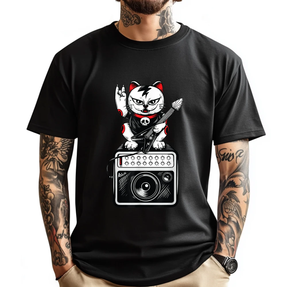 

Cats Design Guitar Playing Black Gothic Cat Graphic T Shirts 100% Cotton Fall Luxury T-Shirt