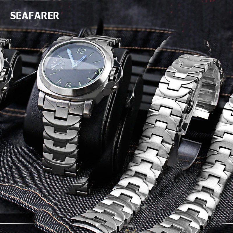 24mm Solid Fine Steel Watch with Steel Band for Panerai Pam441 111 382 Men's Watch Butterfly Buckle Accessories Free Shipping