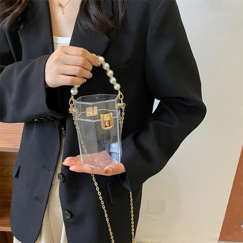 Clear Small Acrylic Box Party Clutch Bag Luxury Women Purses and Handbags Wedding Evening Bag Designer Ladies Chain Shoulder Bag