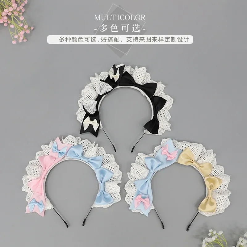 Forcina Lolita in stile giapponese per ragazze, anime, cosplay, fascia per capelli con nodo e fiocco in pizzo per esposizioni e feste