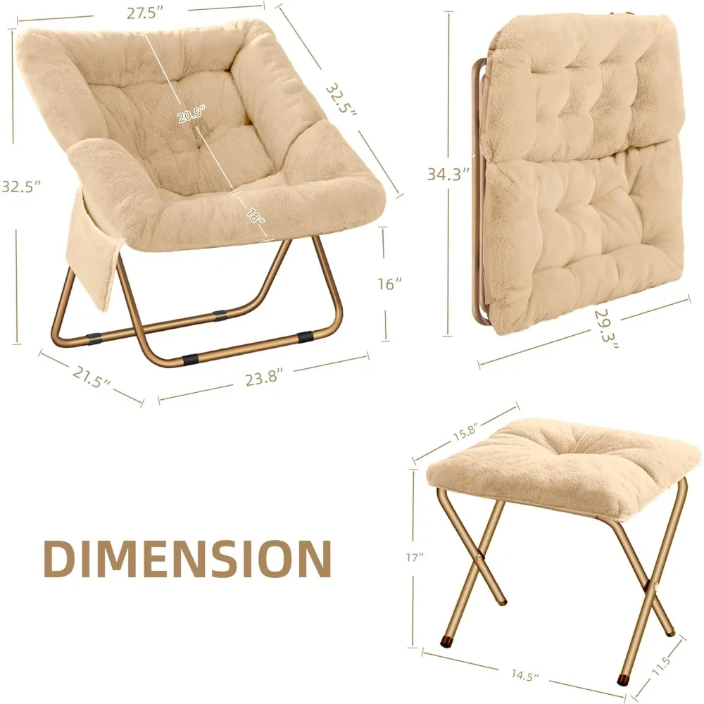 Folding Living Room Chair, Soft Faux Fur Lounger for Bedrooms, Ideal Reading Seat for Adults and Kids, XL Size Comfortable Relax