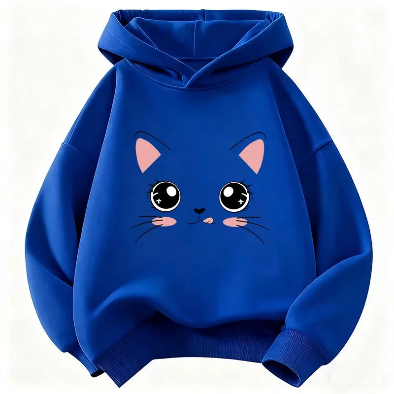 Katzen-Hoodie, süßes Kawaii-Anime-Gesicht, rosa Ohren, Mädchen, Kinder, Cartoon, Y2K-Ästhetik, weiß, Oversized, lässiger Sport-Sweatshirt – Detail 4