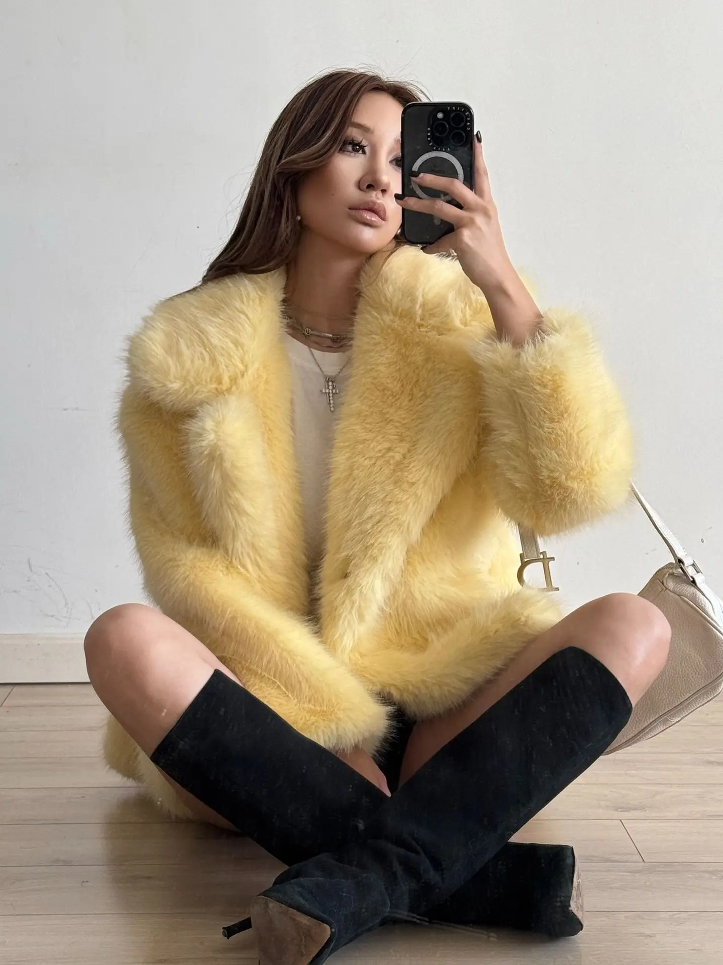 2026 New Winter Fashion High Quality Faux Fox Fur Coat For Women Solid Color Versatile Mid-Length Soft Warm Jacket
