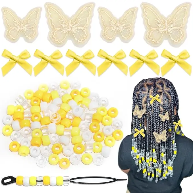 Kids Braiding Accessories Set 100 Pcs Acrylic Hair Beads Butterfly Hair Clips Ties Storage Case for Black Girls Hair Braid