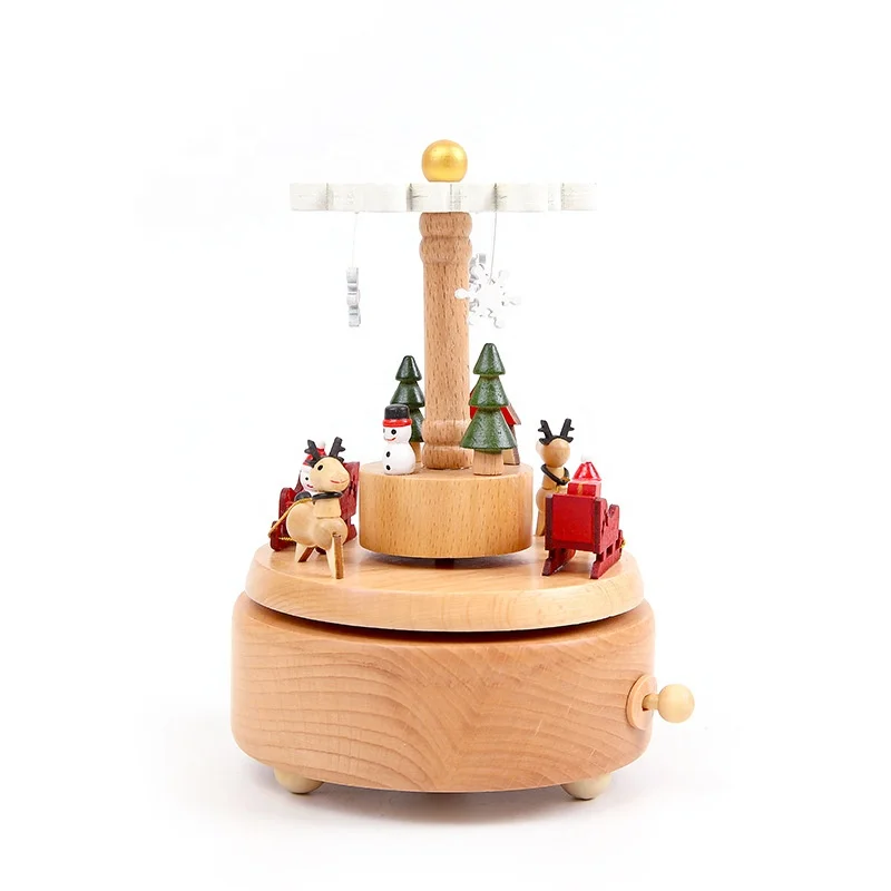 

Wholesale High Quality Luxury Christmas Music Box Wooden hand-cranked Music Box diy Wooden Custom Train Music Box