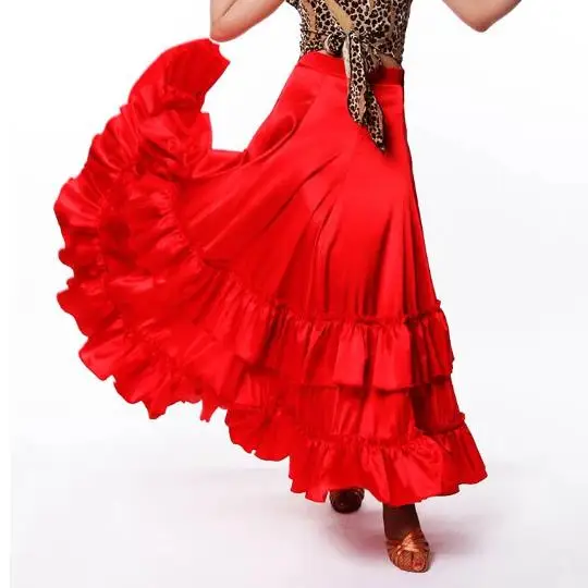 Women Lady Red Stage Performance Costume Flamenco Skirt Dress Ballroom Waltz Dancewear Tango Flamenco Dancing Costume