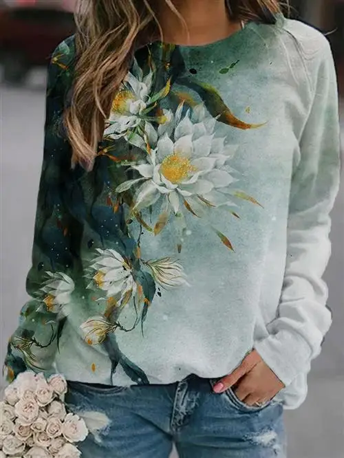 Retro Pattern Floral 3D Print Sweatshirts Women Casual Long Sleeve Hoodies Raglan Sleeves Pullovers Harajuku Top Female Clothing