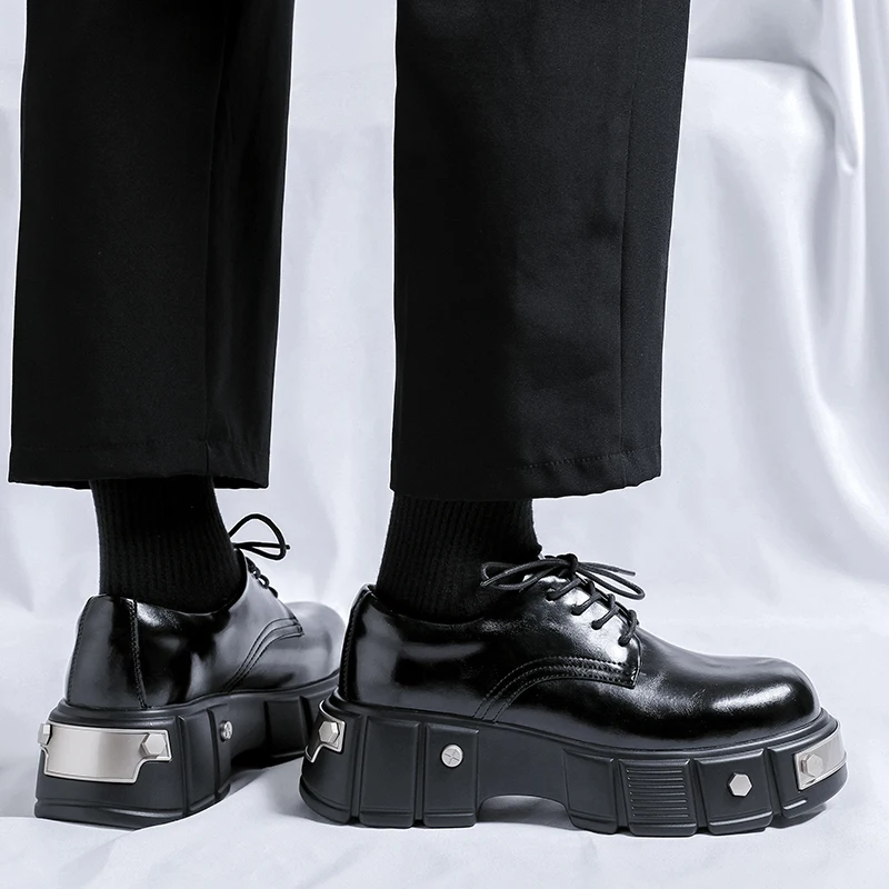 

Black thick soled men's leather shoes Trendy designer style Leisure Outdoor Fashion Party Daily office Plus Size youth shoes -46