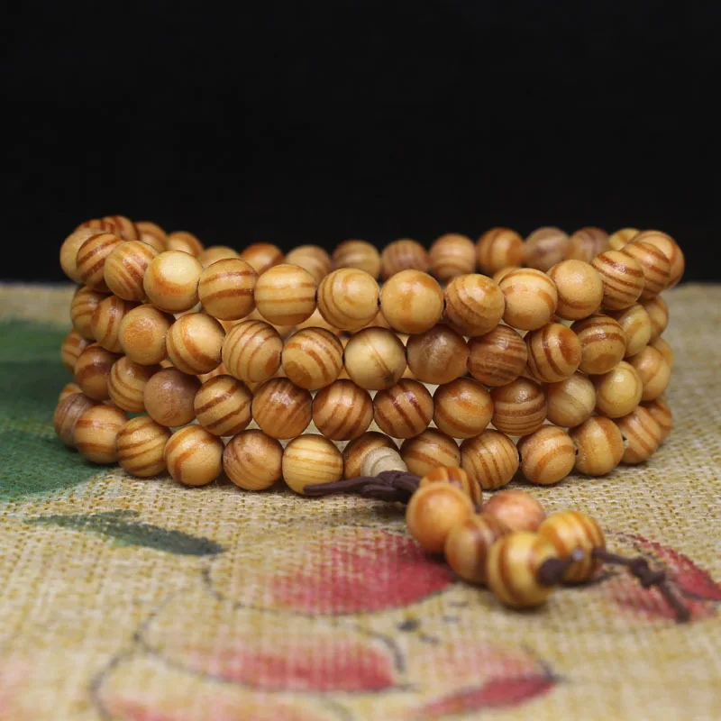 

Imperial Blood Dragon Wood Buddha Bead Bracelet, Translucent Wooden Buddha Bead Jewelry