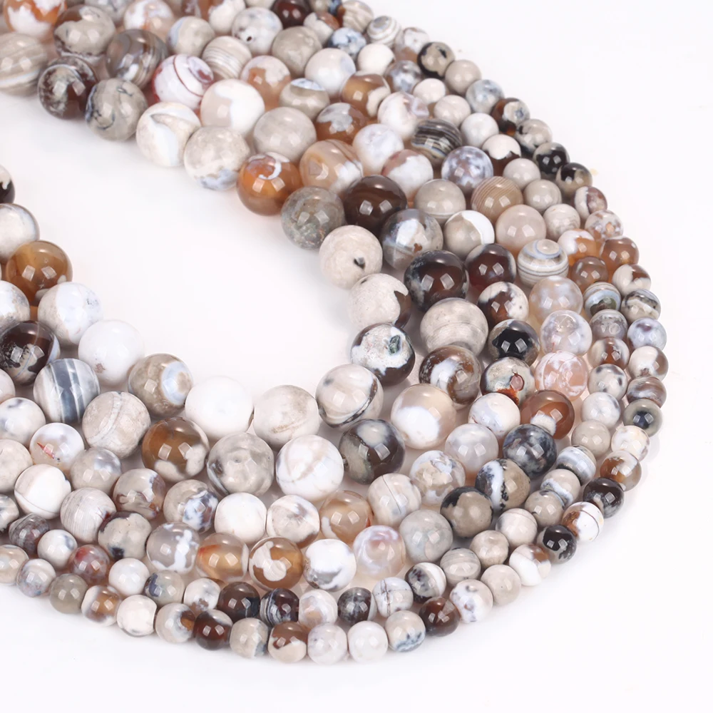 Natursteinperlen 6-10mm Weißer Feuerachat Runde Lose Abstandsperlen für Schmuckherstellung DIY Armbänder Ohrring-Zubehör