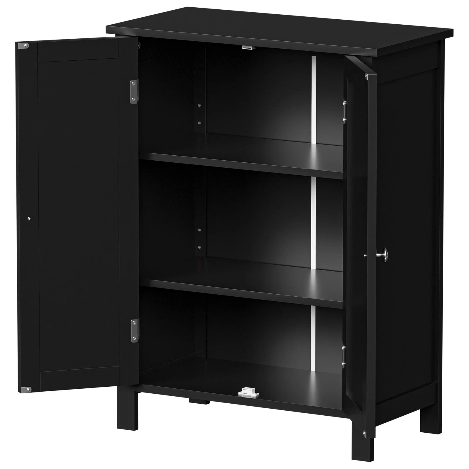 Black Wooden Bathroom Floor Cabinet Storage Cupboard 3 Shelves Free Standing