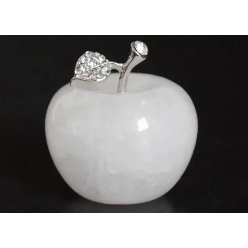 1.7 INCH Natural Chakra Semi-precious Stone Ornaments Crystal Reiki Healing Apple Statue with Alloy Leaf Home Decoration