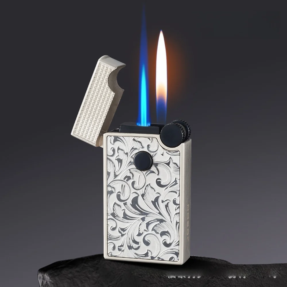 

Exquisite Fashionable Open Flame+Blue Flame Butane Gas Lighter Alloy Body Visible Air Window Windproof Direct Men's CigarLighter