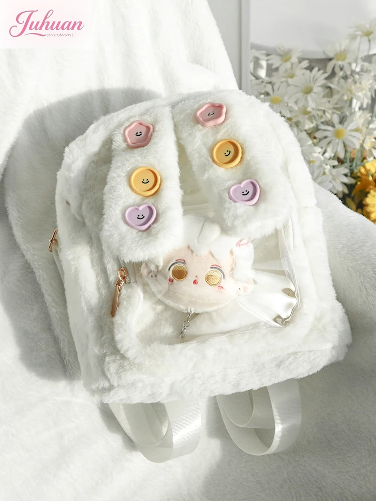 Autumn and Winter Original Daily Cute Sweet Versatile Plush Two-dimensional Double Shoulder Transparent Bar Pain Bag for Woman