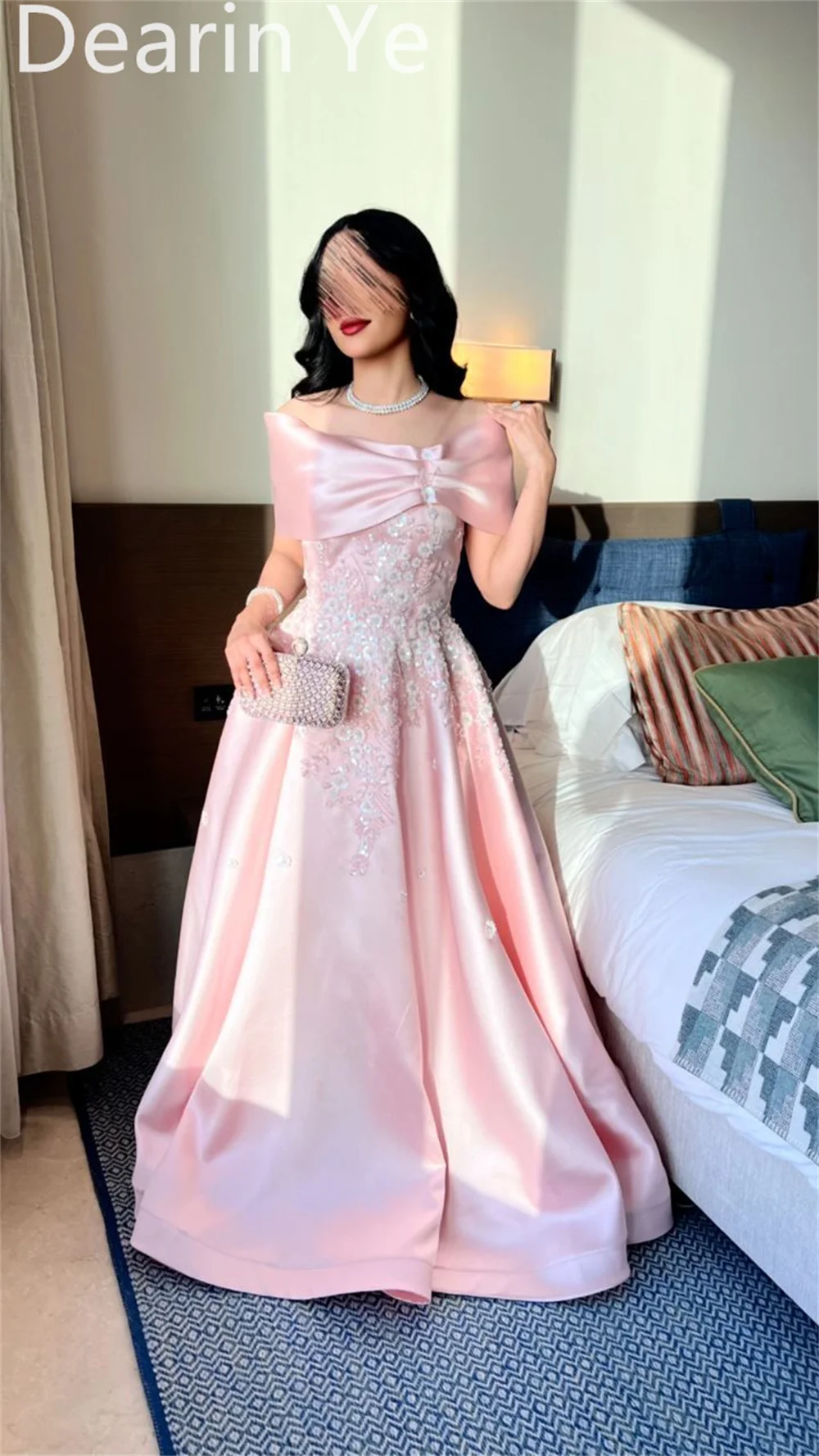 Customized Formal Dress Saudi Arabia Dearin Off-the-shoulder A-line Floor Length Skirts Flower Bespoke Occasion Dresses Evening